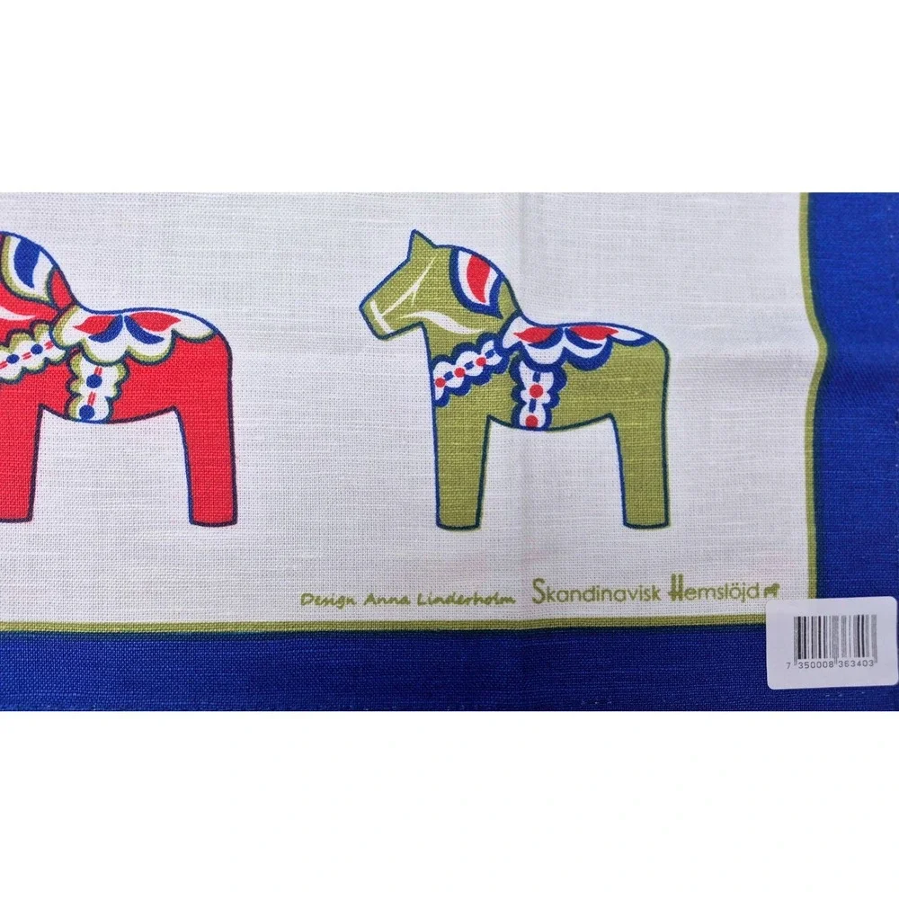 Skandinavisk Hemslojd Tea Towel White Blue Dala Horse Linderholm